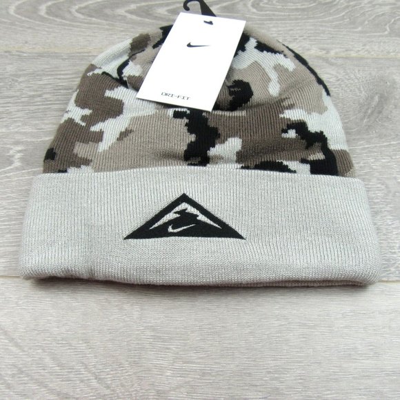 Nike Trail Running Beanie One Size Fit Fossil Black Camo Dri-Fit NEW - Picture 3 of 11